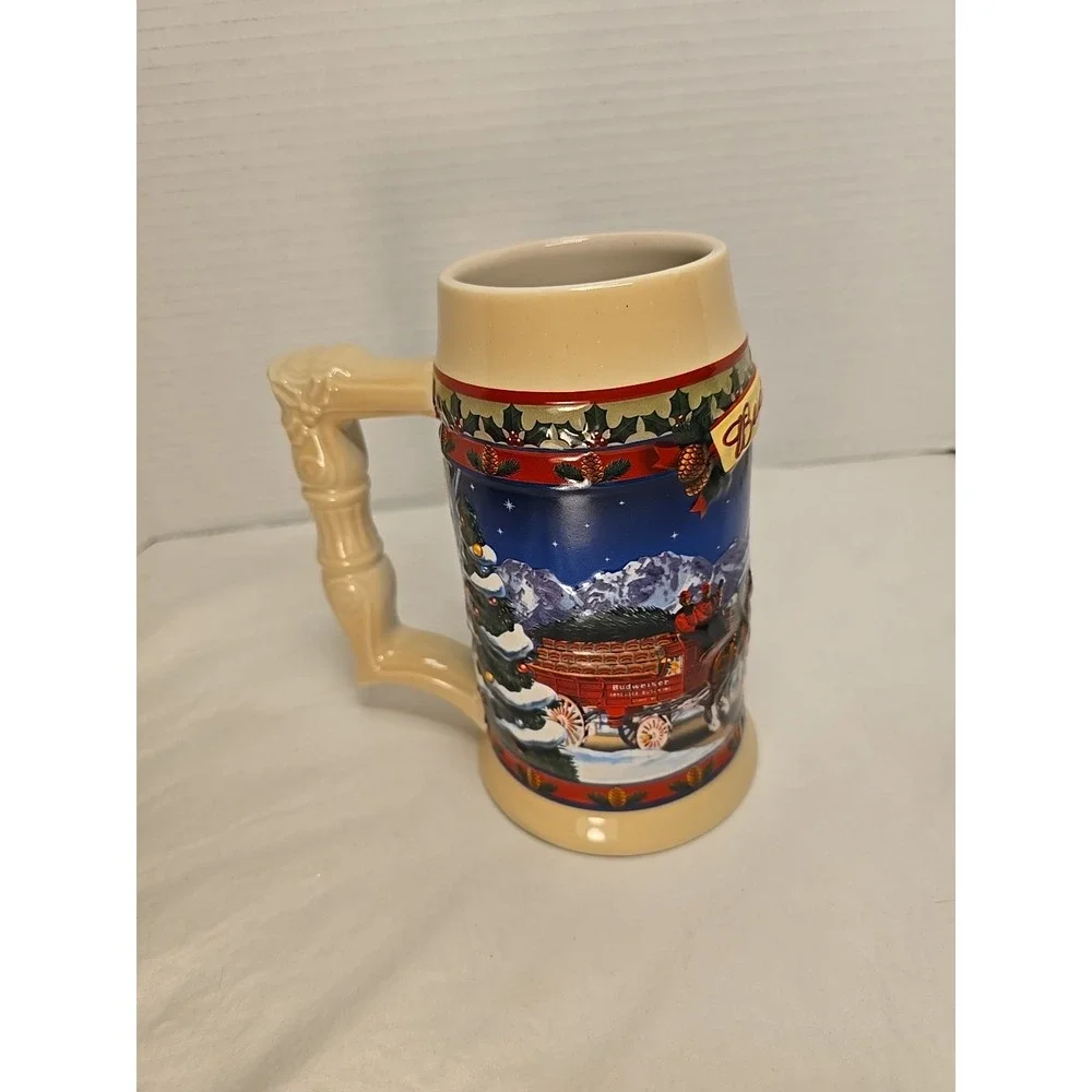 2003 Budweiser Old Towne Christmas Holiday Stein Beer Mug Clydesdale Horses 24oz